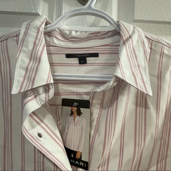 Small Pink and White Button Down Shirt Top Tahari - Picture 3 of 5